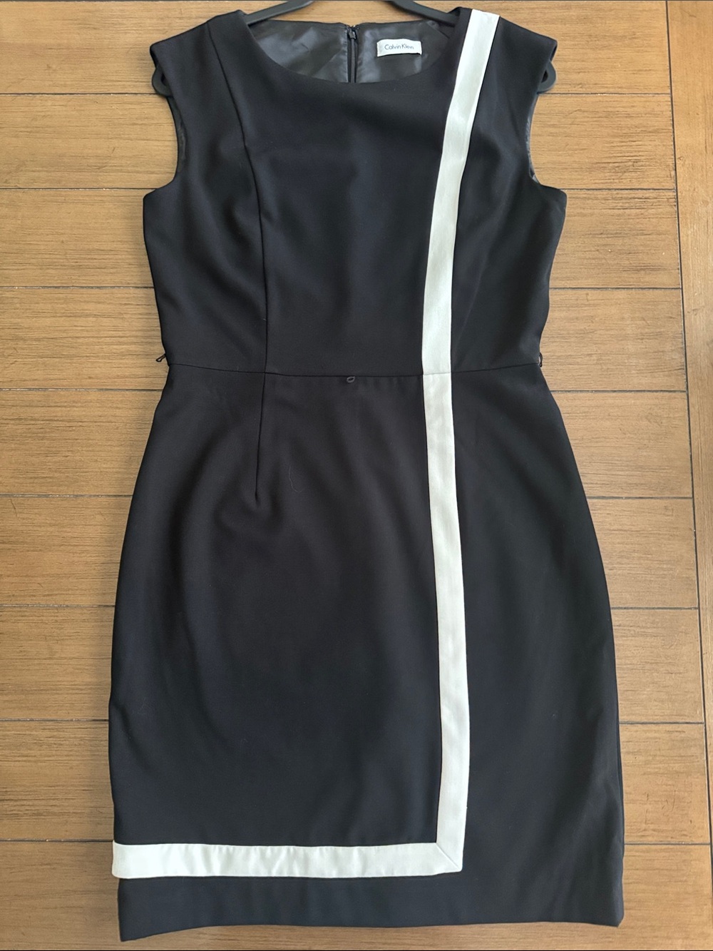 Calvin Klein Black Midi Dress with White Trim